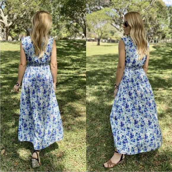NWT Zara Blue Floral Printed Midi Summer Sun Dress White 8342/332 Medium Maxi - Picture 6 of 11